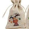 Santa Claus Burlap Drawstring Gift Bags - Small Christmas Party Candy Pouches