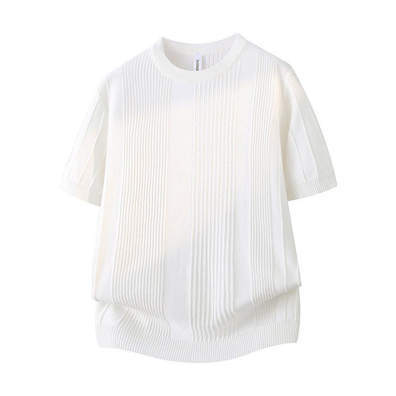2026 Men's Slim Fit Vertical Stripe Ice Silk Round Neck T-Shirt