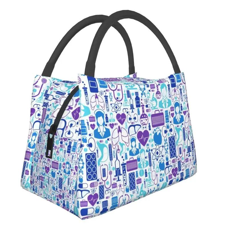 Pink Nurse Life Insulated Lunch Tote Bag for Women Nursing Print Portable Thermal Cooler Bento Box Work Travel Food Bags