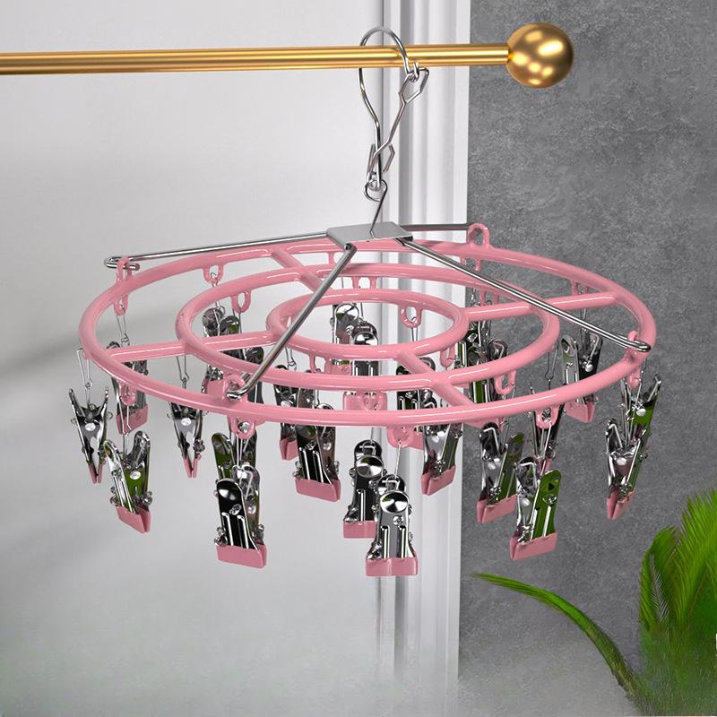 Clothes Drying Rack,Stainless Steel Laundry Drip Hanger ClipsHeavy Duty Round Swivel Windproof Hook Underwear Hanger  Drying Towel Bras Sock Lingerie