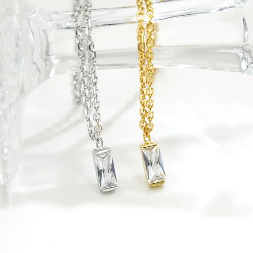 Takeda Jewelry Crystal Bar Pendant Necklace, Silver/Gold, Rectangular Design (Yellow Gold)