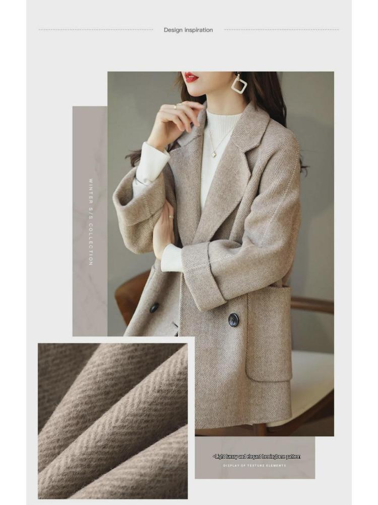2024 Fashionable Herringbone Wool Coat Autumn Winter Versatile Slim Loose Timeless