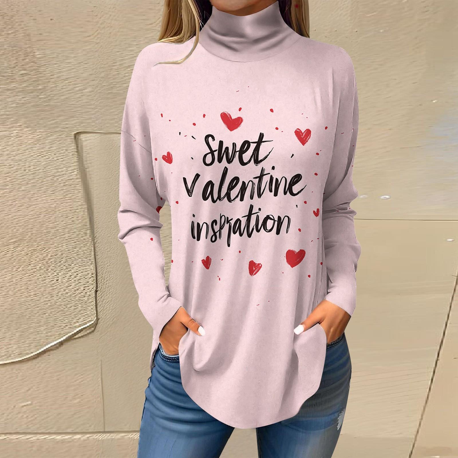 

Женская свободная водолазка с принтом ко Дню святого Валентина, футболка с длинными рукавами, топ и джемпер L