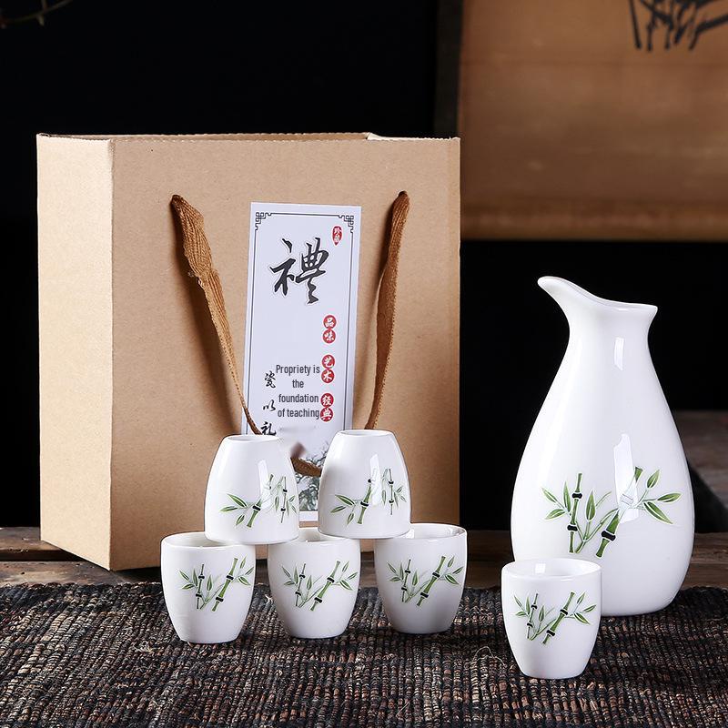 Deluxe Ceramic Wine Set: Heated Wine Pot & Six Baijiu Cups