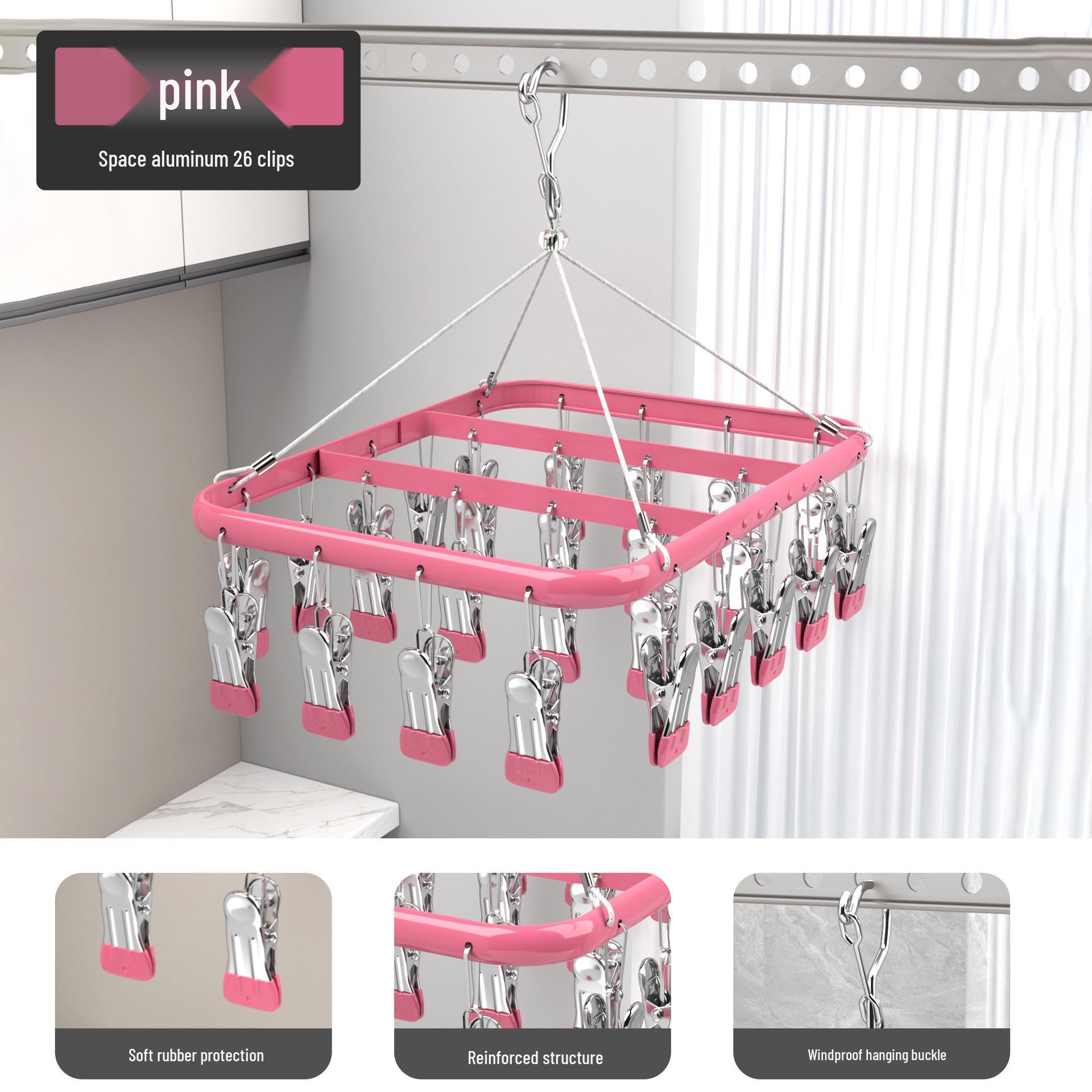 

Aluminum Alloy Sock and Underwear Drying Rack with Clips for Balcony Hanging
