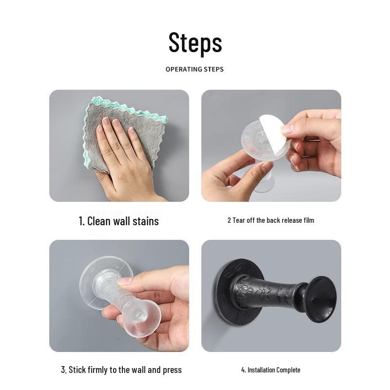 Silicone Floor-Mount Anti-Collision Door Stop: No-Drill Suction Cup Bumper & Catch for Bathrooms