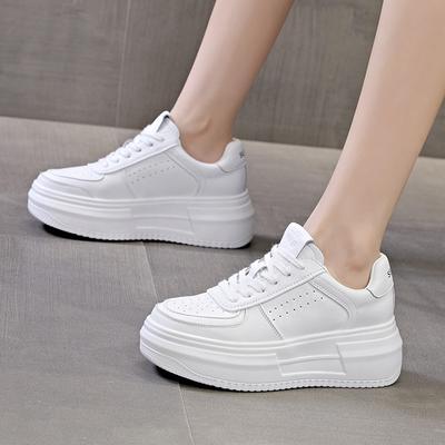2025 Summer New Thick-soled Little White Shoes Women's Mesh Solid Color Heightening Women's Shoes Casual Breathable Sports Board Shoes