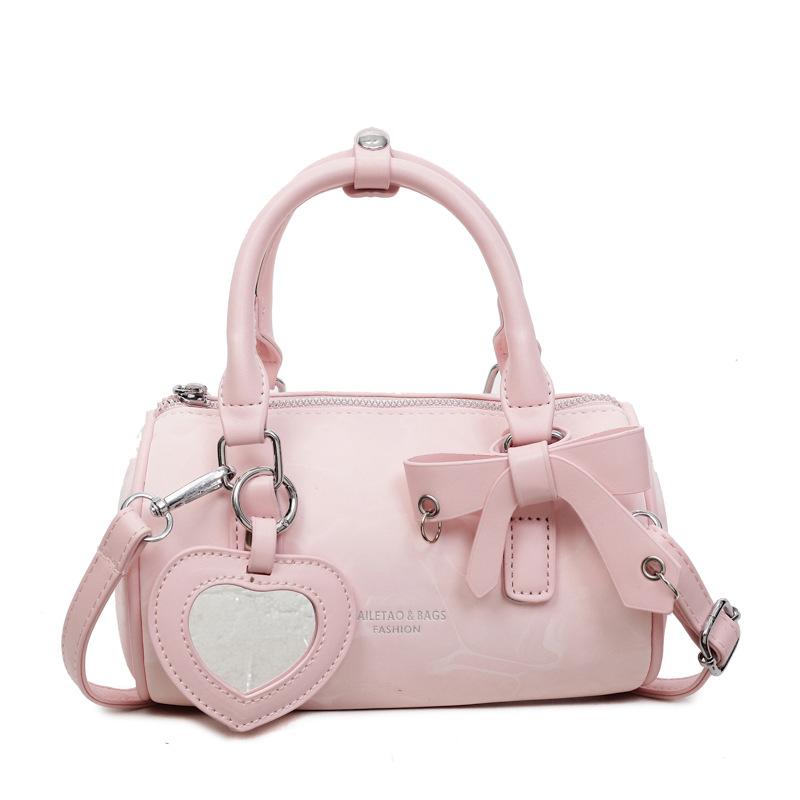 Fashion portable bow cylinder bag women's summer new personalized mirror pendant shoulder messenger bag