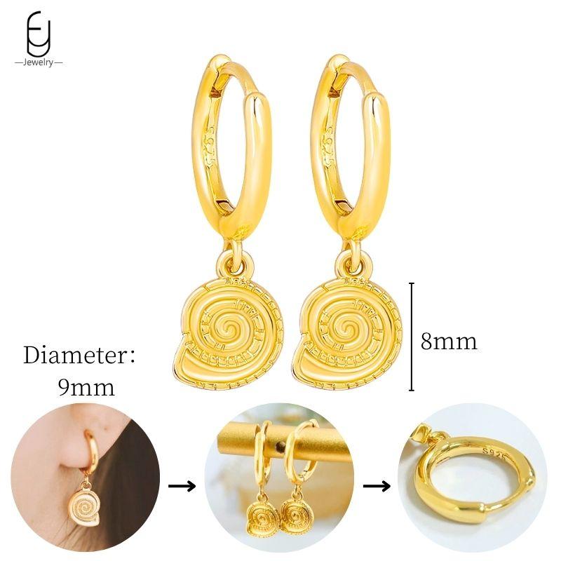 925 Sterling Silver Needle Vintage Heart/Shell Pendant Earrings Round/Square Plate Hoop Earrings for Women Party Fashion Jewelry