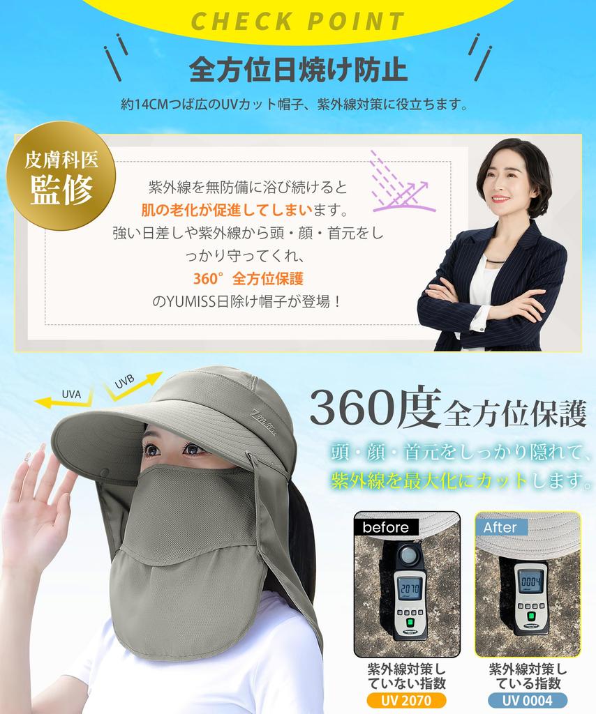 Hatt Ekstra Bred UV Søt UV Beskyttelse Solbeskyttelse UV God Svette Rask Hake Flie Lite Ansikt Solbeskyttelseshatt Gratis Ansiktsdeksel Inkludert [YUMISS]