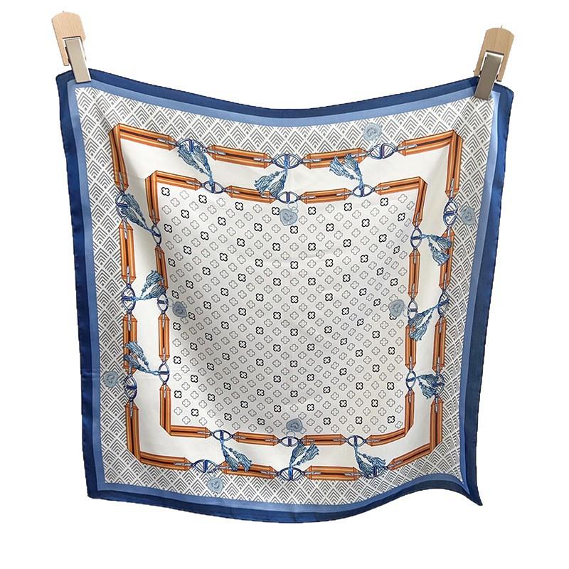 Korean design chain printing high-end silk scarf summer thin imitation silk square scarf versatile neck scarf headscarf
