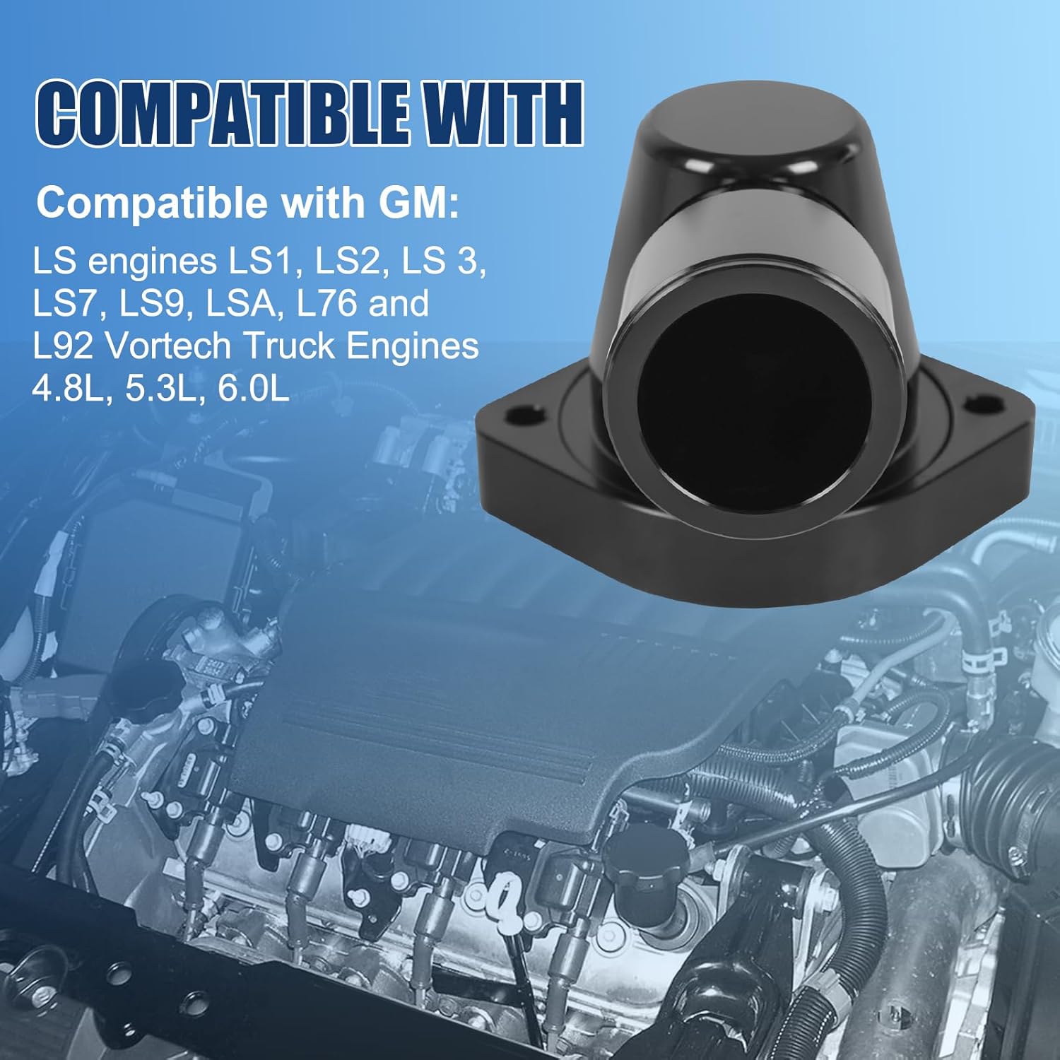 Billet Swivel Thermostat Housings Water Neck 90 1.5  Black Compatible with GM LS LS1 LS2 LS3 LS7 LS9 LSA L76 L92Engine