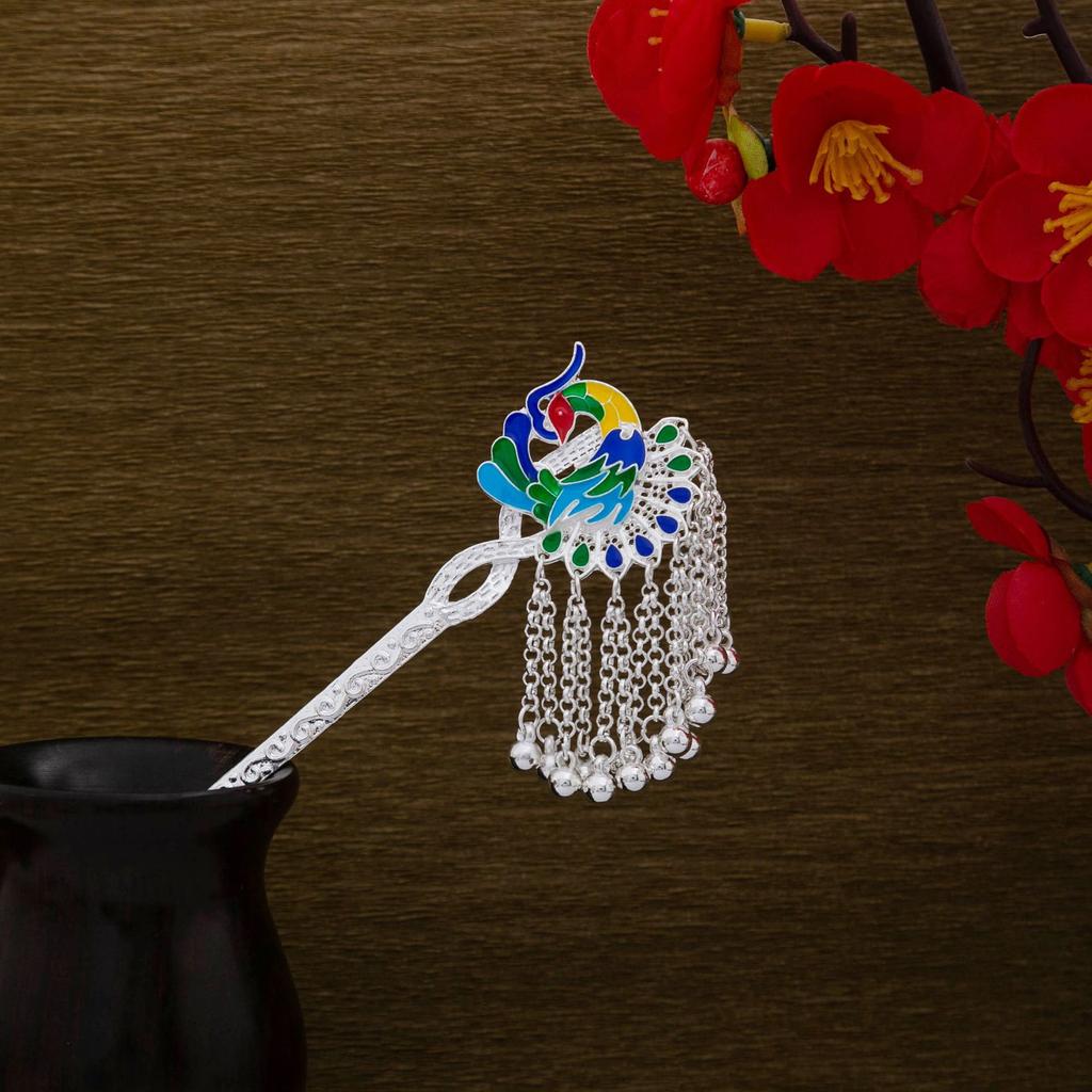 Ethnischer Stil Imitation Miao Silber Bunt Tropföl Pfau Haarnadel Retro Touristenattraktionen Schmetterling Blumen Stufen-Schüttler Haarnadel Damen