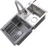 Drop in Kitchen Sink Kit 304 Stainless Steel Pull Out Faucet 3 Hole Double Bowl Sink with Drain