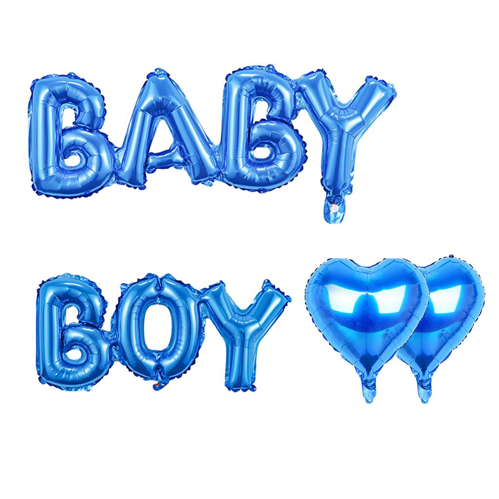 4pcs Blue Baby Boy Love Heart Foil Balloons, Boy Birthday Party Baby Shower Gender Reveal Houseware Decoration
