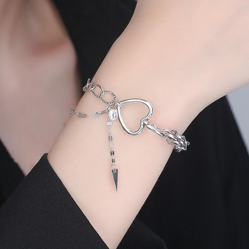 925er Sterling Silber Jaden Hart Dreifach-Kettenarmband B206