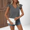 New European and American v-neck printed short-sleeved women's top