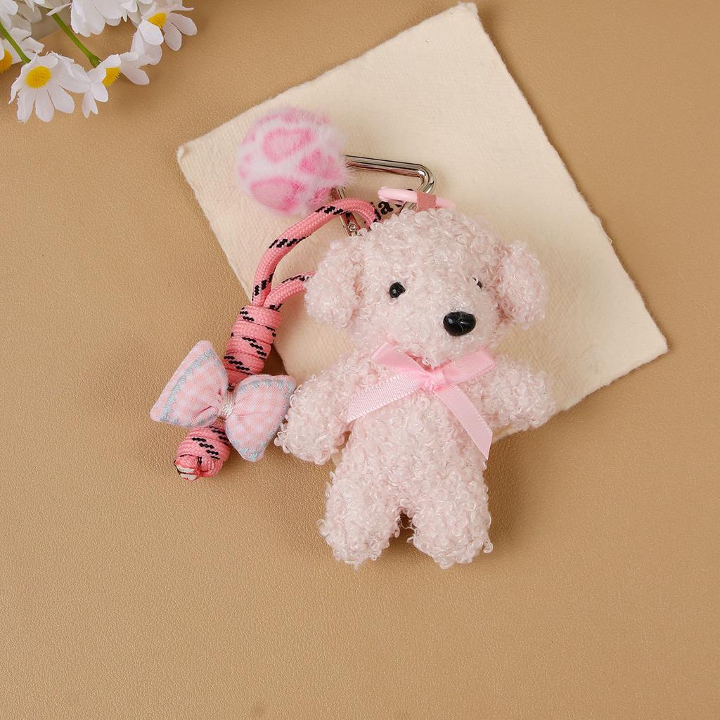 Cartoon Cute Girl Plush Bow Puppy Doll Pendant Bow Teddy Puppy Bag Pendant Keychain