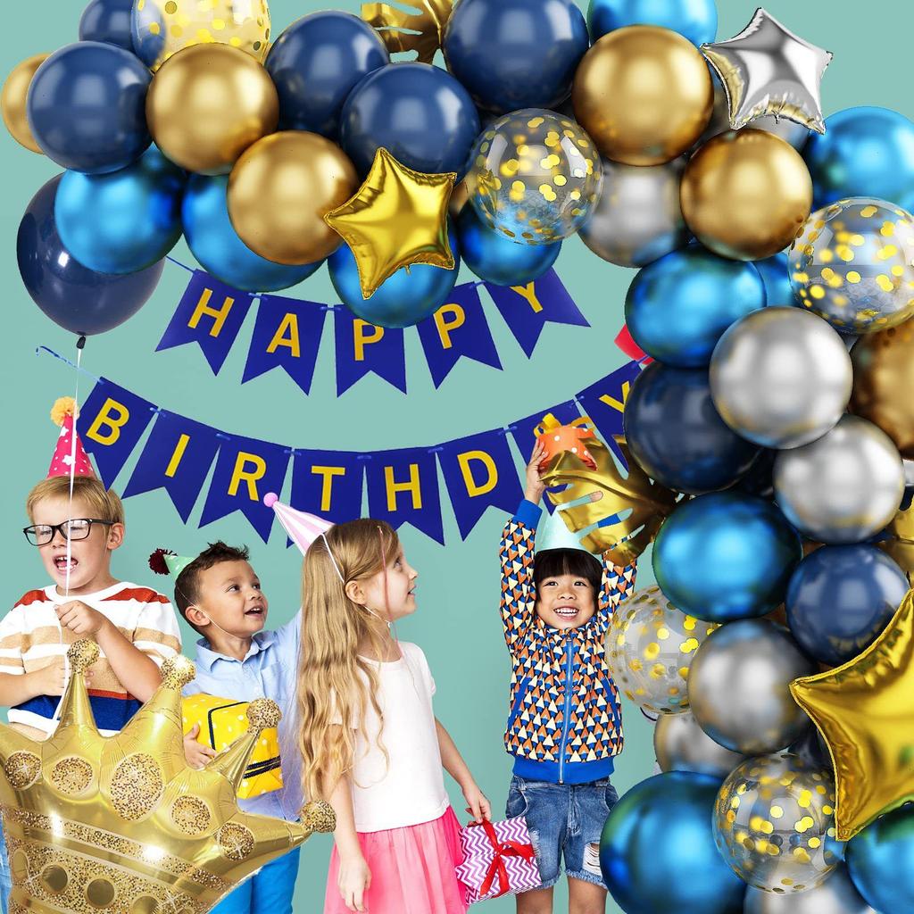 Deep Blue Golden Pentagram Series Balloon Set - Birthday Party Gathering Balloon Flag Set Combination
