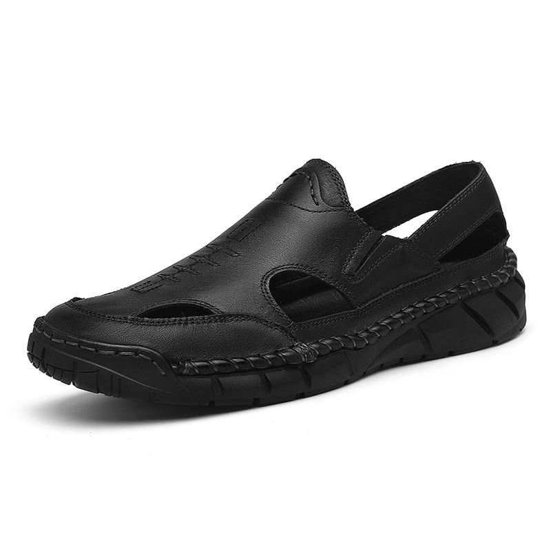

Summer Men s Sandals New Leather Roman Sandals Slippers Outdoor Beach Shoes Male Flip Flops Water Trekking Sandals 38 чёрный