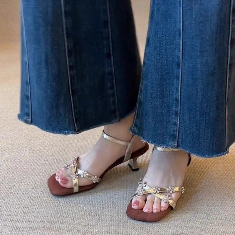 2025 New Fashion Elegant Gold  Women High Heels Sandals Rhinestone Deisgn   Wedding Shoes Sexy  for Party