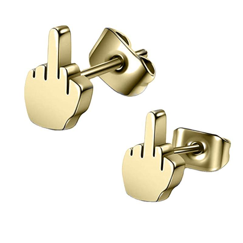 Hoshiai Edelstahl Titanbeschichtet Punk Mittelfinger Schleife Stecker Ohrringe für Männer und Frauen