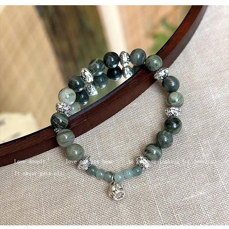 New Chinese retro beaded lotus pod bracelet women's niche design ethnic style dark green bracelet accessories