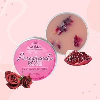 Nat Habit Lippenbalsam, Frisch angereicherte Lippenbutter mit Granatapfel und Rose, mit Desi Ghee und Rohhonig für Lippenpigmentierung, Aufhellung, dunkle und rissige Lippen, 10 g