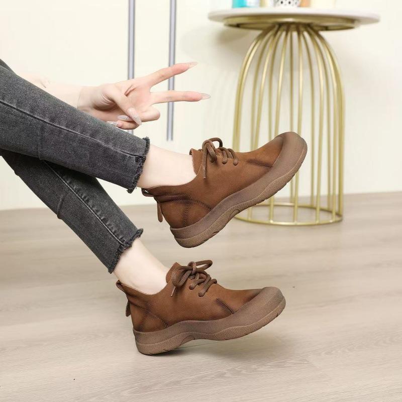 2025 Vintage Brown Ankle Boots: Soft Sole, Genuine Leather, Women's Thick Sole Martin Style