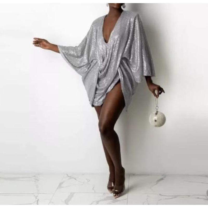 Spring New European And American Independent Station Women'S Clothing Shrinkled Beads Sexy Fashion Dress