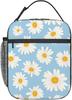 Insulated Lunch Box for Women Men, Blue Daisy Floral Theme Lunch Box Reusable Portable Lunch Bag Cooler Tote Waterproof Lunch Container for Office Pic