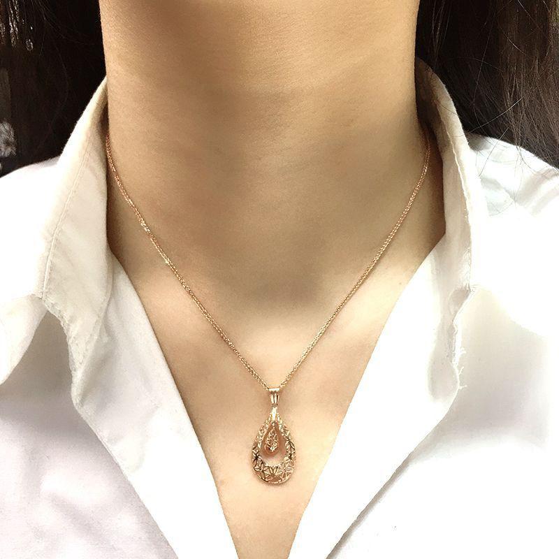 Exquisite Russian Purple Gold Plated Rose Gold Colored Gold Collarbone Chain Car Flower Water Drop Pendant Simple Versatile Necklace