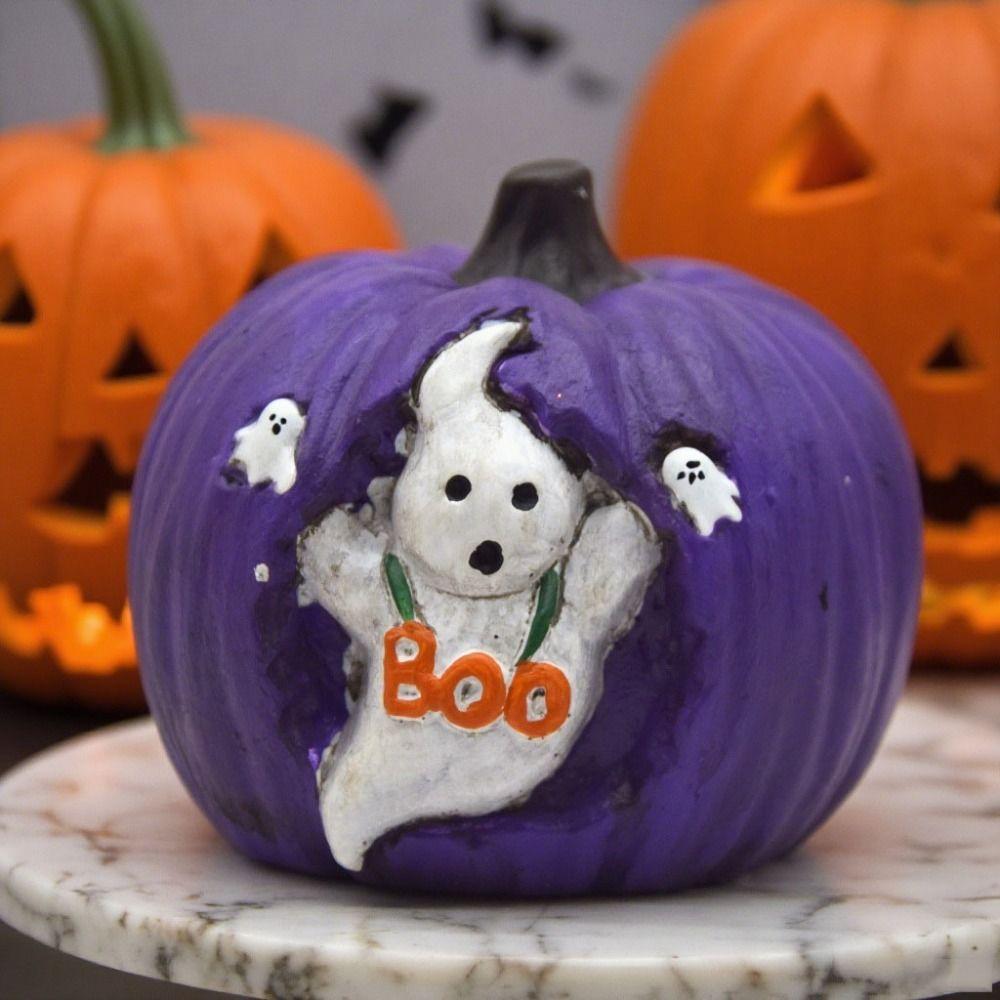 Handicraft Halloween Pumpkin Figurine Model Spider Web Pumpkin Statue  Festival Decor