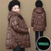 Dicke, warme Winterjacke mit Kapuze, Daunenjacke mit weiten Taschen, Steppmantel, lange Federjacke für Damen