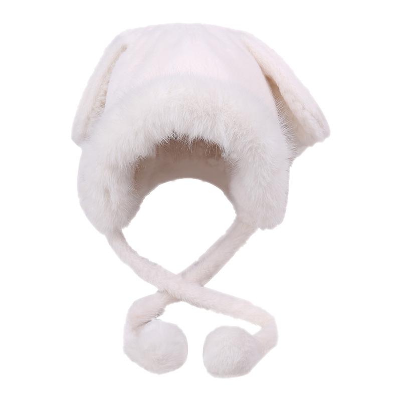 Winter cute furry rabbit ears plush hat women's ear protectors plush thickened thermal ear protectors