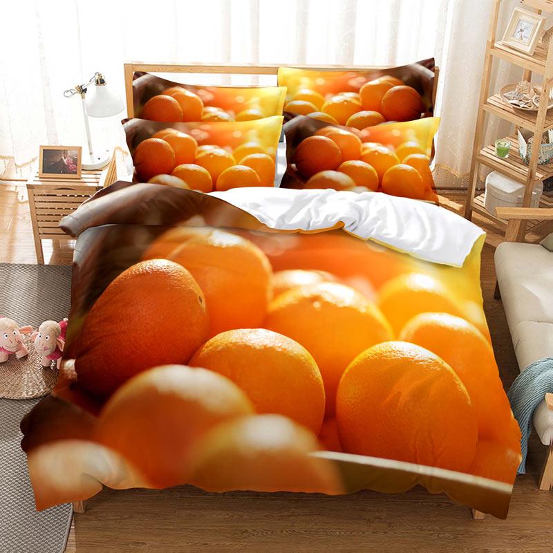 Meyveli Nevresim Takımı 3D Baskı Taze Limon Portakal Çilek Kiraz King Queen Çocuk Erkek Kız Gençler için Polyester Yatak Takımı