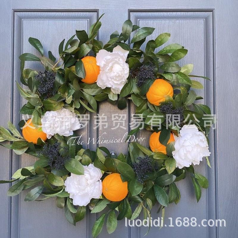 Artificial Lemon Peony Wreath Wall Hanging Decor Door Home Festival Party Decoration