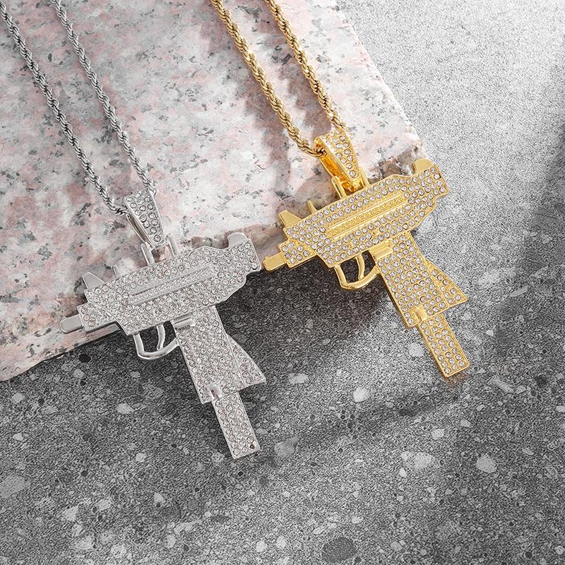 Hip Hop Bling Iced Out Submachine Gun Pendant Necklace for Men Hip Hop Rock Street Party Cool Jewelry