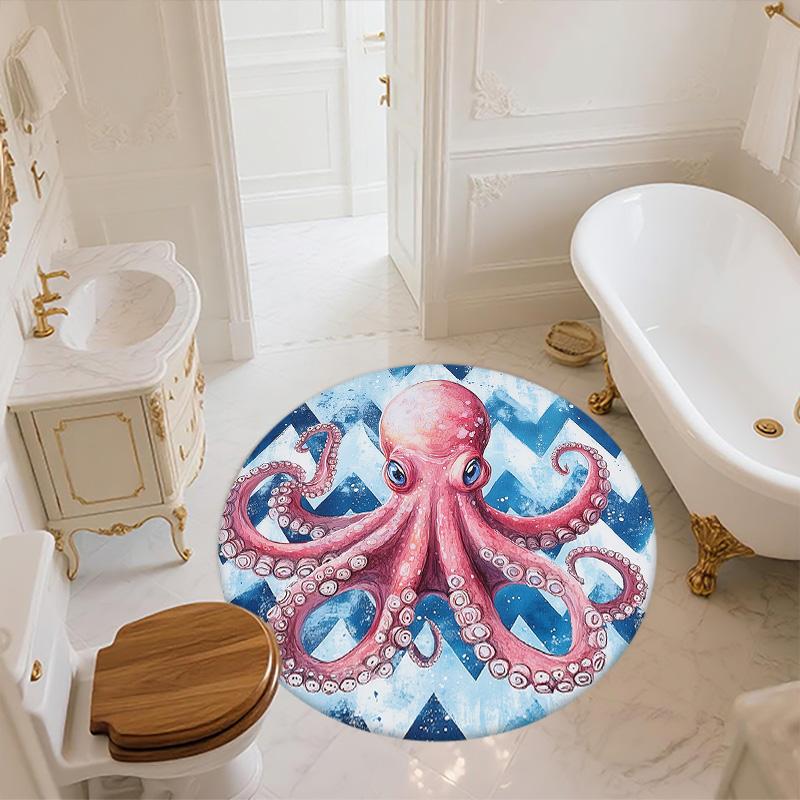Aquarell-Oktopus,Runder Teppich,Teppich für Wohnzimmer Schlafzimmer Sofa Spielzimmer Dekor,Rutschfeste Fußmatte