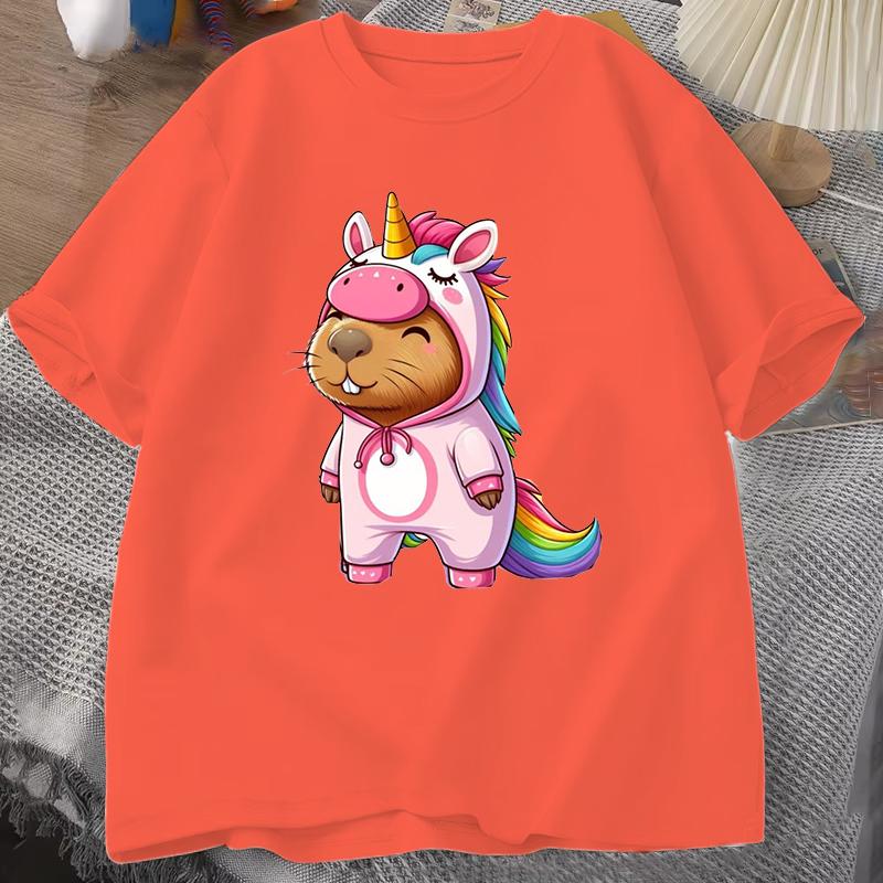 New Cute Unicorn Capibala Print Casual Tshirt Women Unisex T Shirt Summer Casual Short Sleeve Harajuku Tops Unisex Tops