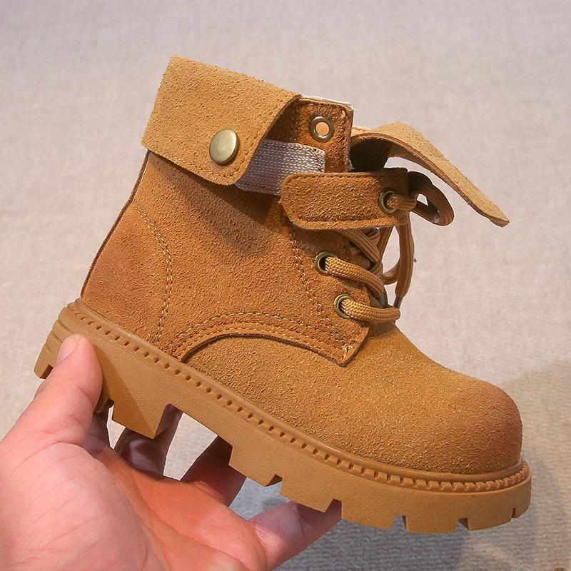 2024 Children Leather Shoes for Girls Autumn Winter New Fashionable Korean Style Soft Bottom Anti-slippery Versatile Short Boots