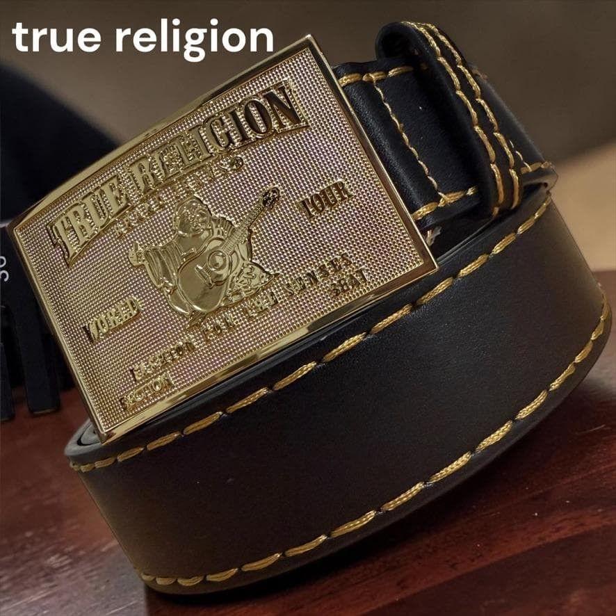 Used 38 Gold Buckle True Religion Belt Buddha Logo budda