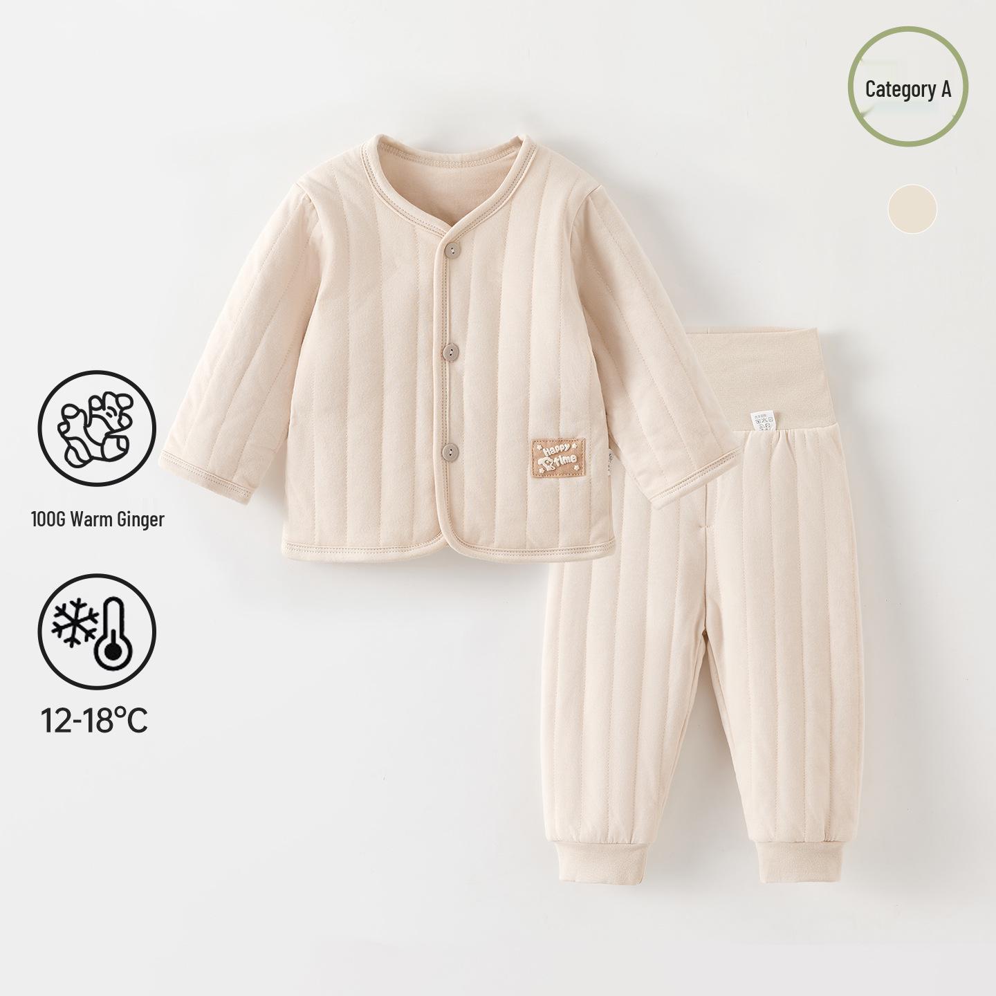 

100g Thickened Winter Warm Pure Cotton Padded Innerwear Set for Children - Separate Top and Pants for Boys and Girls 80cm [17-21 lbs]