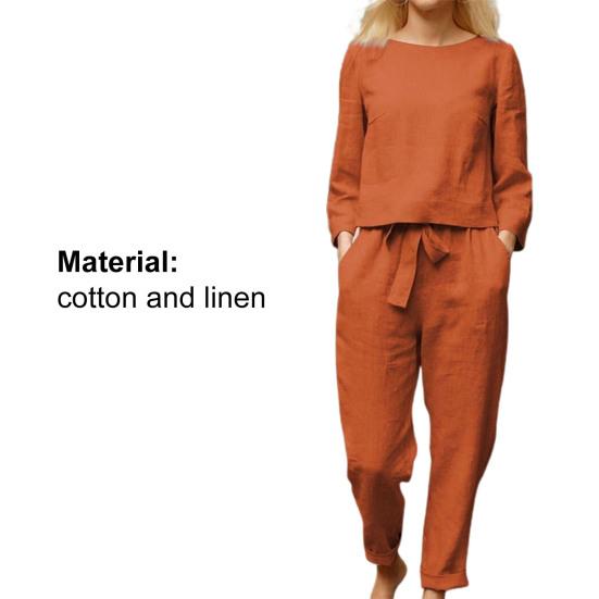 1 Set Women Outfit Solid Color Lace-up Spring Autumn Long Sleeve Round