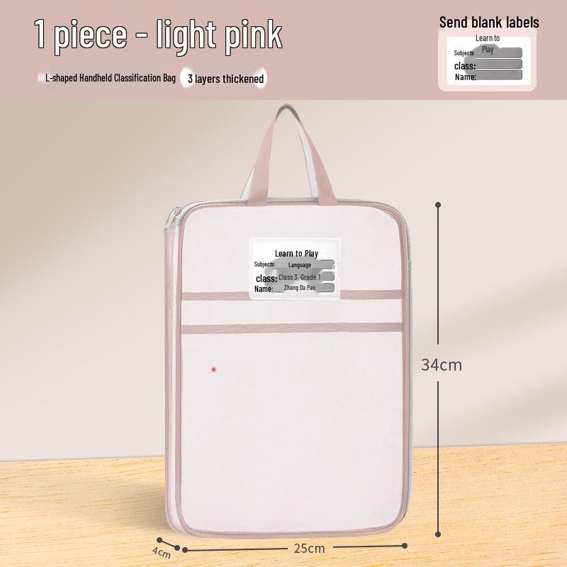 L-shaped Transparent Zippered Mesh File Bag - Student Handheld Book Bag for Exams