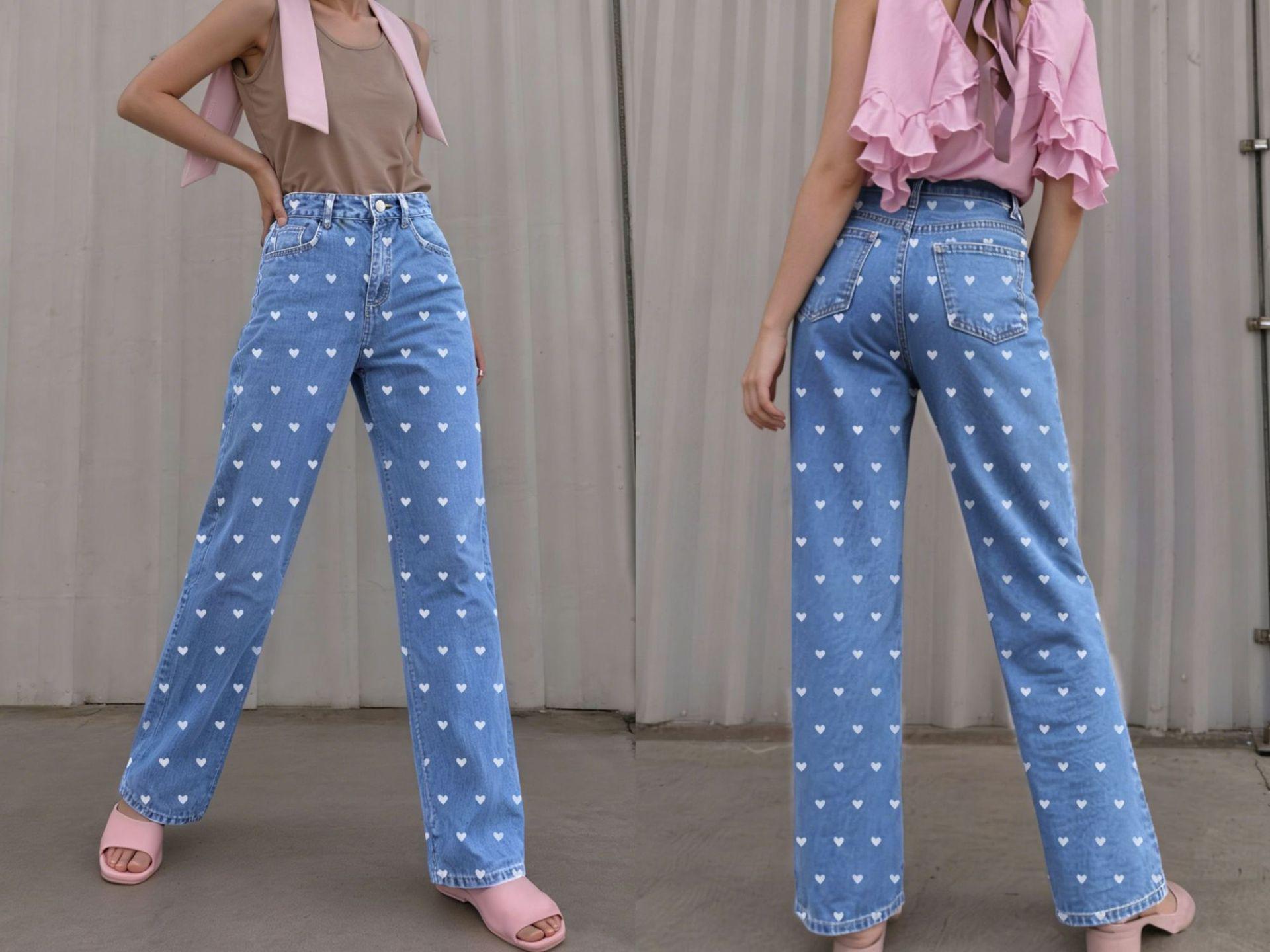 

TK Hot Selling Women s High-Stretch Pink Heart Jeans - Narrow and Wide Leg Options XL