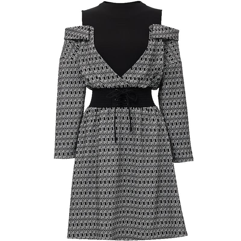 

VEROMODA 2025 Spring Faux Two-Piece Retro V-Neck Dress M