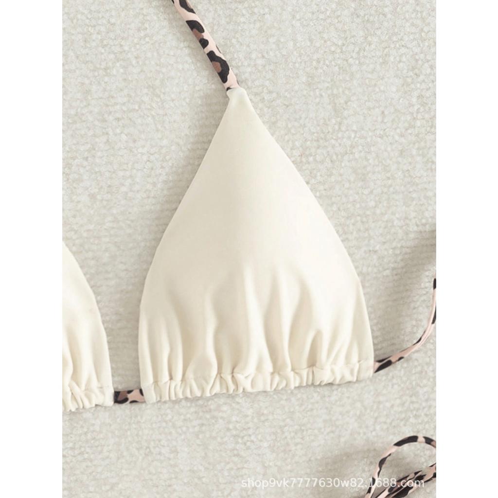 Ladies' Fashion Leopard Print Lace Up Bikini Swimsuit, Beach Vacation Set