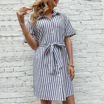 Summer Women's Design Short Shirt Striped Dress