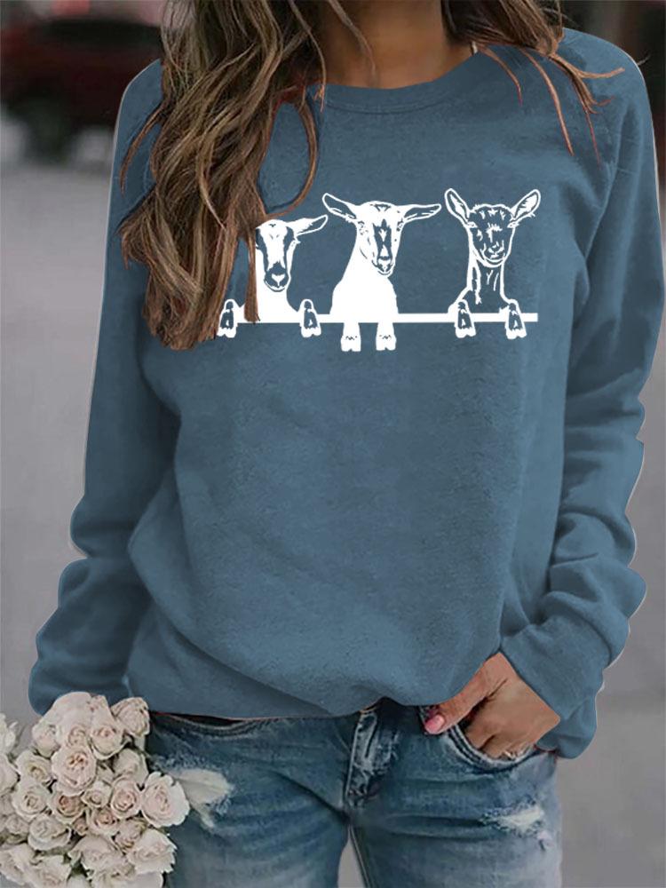 Women's Alpaca Print Round Neck Hoodie - Cute Casual Pullover for Autumn & Winter